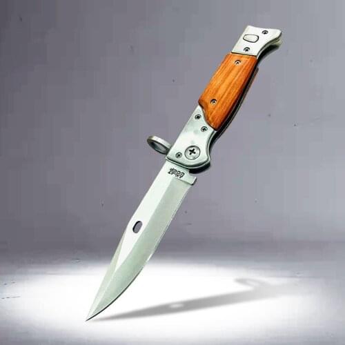 Multi-function 440c folding knife outdoor travel fast open folding knife A47 pear flower wood survival knife factory direct sale
