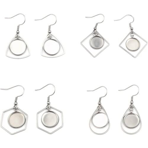 No Fade 12mm Dia 4pcs Stainless Steel Cabochon Earring Settings Earrings Base DIY Earrings Hooks Findings