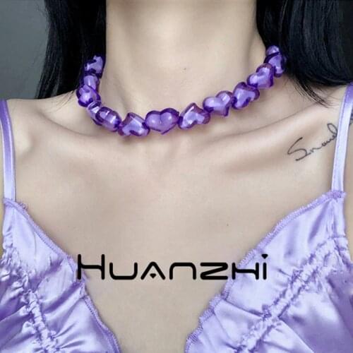 HUANZHI 2020 Harajuku Bohemian Punk Acrylic Colored Transparent Love Dice Clavicle Chain Necklace for Women Party Jewellery