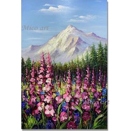 Handmade Outdoor Scenery Lavender Flower Oil Painting Modern Home Decoration Piece Canvas Art Wall Picture Quality Artwork