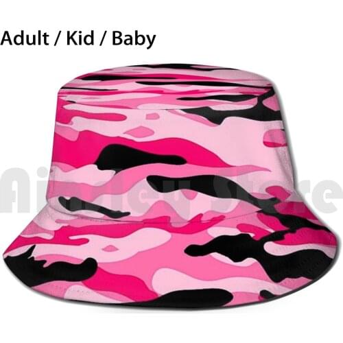 Pink Camouflage Bucket Hat Adult kid baby Beach Sun Hats Pink Camo Camouflage Military Pattern