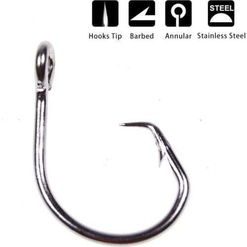 8/0-18/0 Saltwater Fishing Hook Imported Stainless Steel Barbed Circle Hook Strong Trolling Rigging Hook for Tuna Shark Fishing
