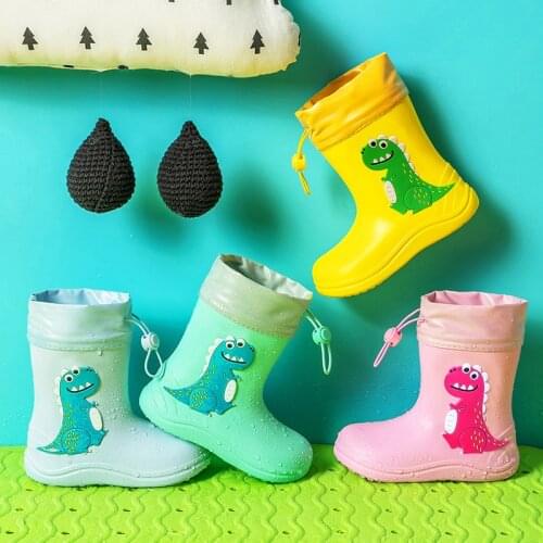 2021 Brand 3-10 Years Old Childrens Rubber Boots Unisex Dinosaur Rain Boots For Kids Anti Slip Soft Water Shoes 4 Colors