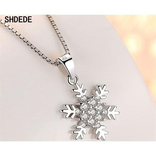 SHDEDE 925 Silver Necklace Fashion Jewelry Snowflake Pendant Zirconia Cocktail Party Fashion Jewelry For Women Gift -WH153
