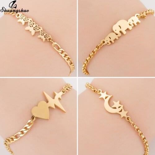 Shuangshuo Gold Bracelet Elephant Butterfly Bracelets for Women Stainless Steel Bracelet Aniaml Chain & Link pulseras bileklik