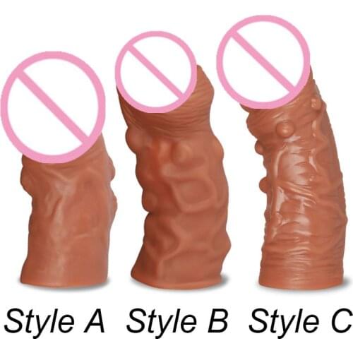 Silicone Reusable Condom Penis Sleeve Male Cock Extender Condoms For Men Dildo Enlargement Cover