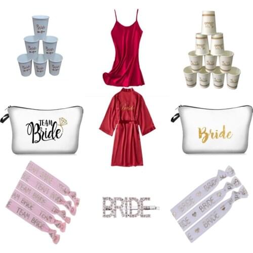 Bride To Be Wedding Decoration Ladies Embroidery Nightgown Bathrobe Hen Party Bridesmaids Pajamas Nightdress Bride Shower-C