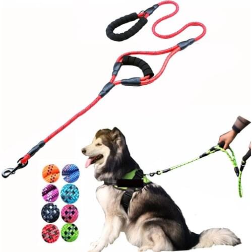 Double Handle Dog Leash 6FT Heavy Duty Traffic Rope Reflective Dog Leash Two Soft Handles Medium Large Dog Leash for Walking