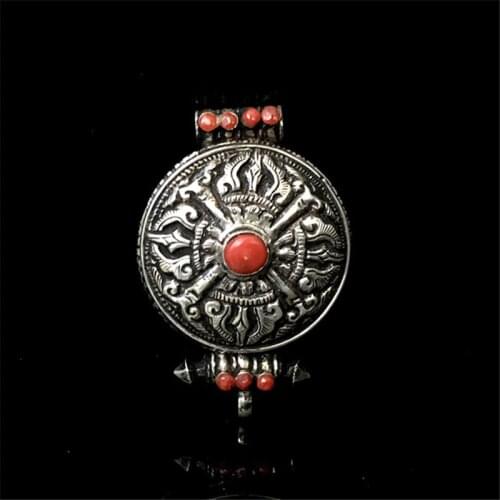T9116 Tibetan Cross Dorje Prayer box Nepal 925 Sterling Silver Vintage Pendants Free shipping