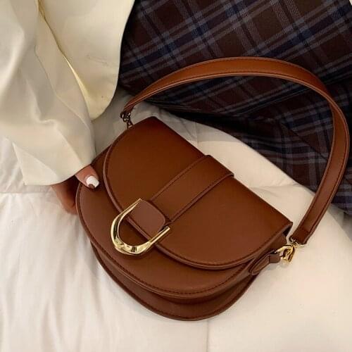 Vintage Saddle Bag Women Solid Color Shoulder Bag Ladies Casual Crossbody Bags Female Fashion Luxury Phone Purses