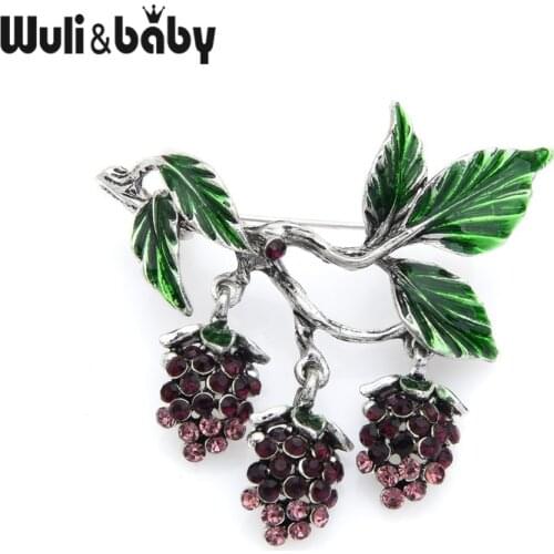 Wuli&Baby Vintage Enamel Grape Brooch Pins For Women Green Leaf Fashion Jewelry New Year Gift Accessories