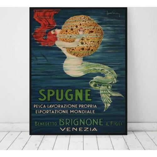 Mermaid Vintage Ad Poster L Buttin Ltaly Oil Paintings Canvas Art Prints Wall Art Bathroom For Living Room Bedroom Decoration