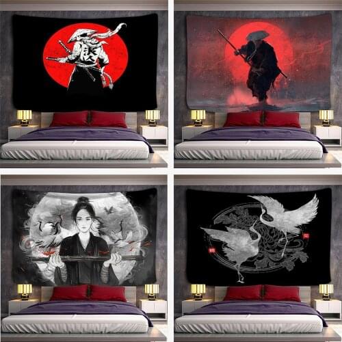Japanese Style Samurai Ronin Assassin Tapestry Wall Hanging Personality Wall Cloth Tapestries for Living Room Home Décor