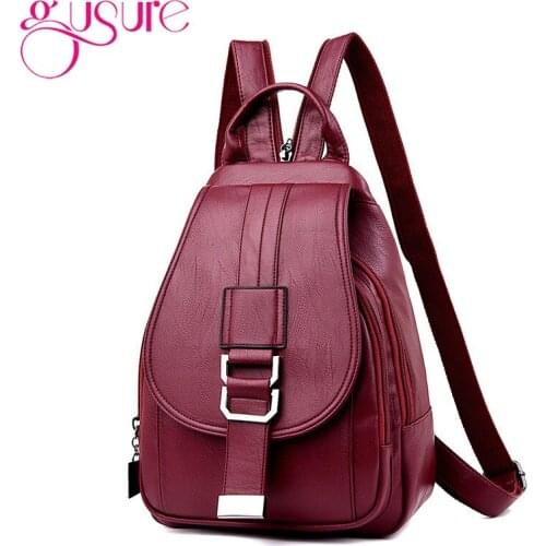 Gusure Women Leather Backpacks Vintage Female Shoulder Bag Sac a Dos Travel Ladies Bagpack Mochilas School Bags For Girls Sac