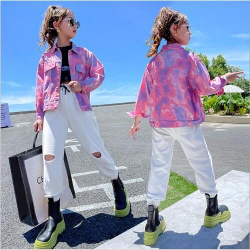2021 Korean style girls denim printed coat fashion autumn girls coat 4-9t B544
