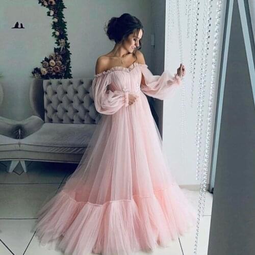Vestido de festa Long Sleeves Pink Evening Dress Long Cheap Price Prom Gowns A Line Custom Made Beautiful Girls Party Dress 2020