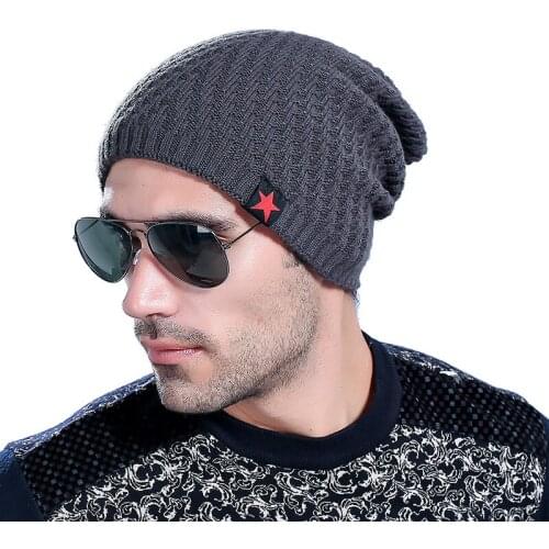 Winter new hat men winter five-pointed star wool cap 2017 plus velvet knit warm head hat Skullies & Beanies