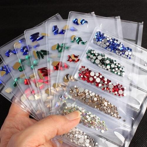1 Pack 6 Color Nail Rhinestones Flat Bottom Multi-size Glass Gems DIY Manicure Nails Art 3D Decorations Accessories