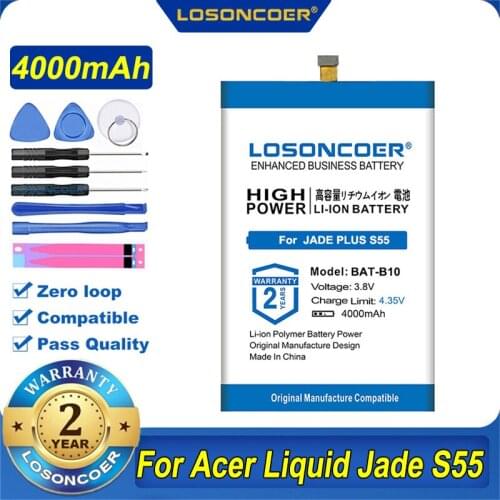 100% Original LOSONCOER 4000mAh BAT-B10 Battery For Acer Liquid Jade S55 Smart Phone Batteries