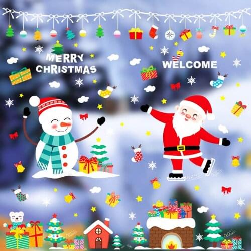 2020 Christmas Wall Stcikers New Year Window Decoration Santa Claus Home Decor PVC Vinyl Wall Decals Fashion House Decoration