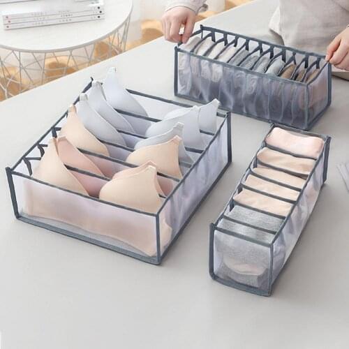 3Pcs Multi-grids Underwear Storage Box Sock Bra Underpant Organizer Foldable Lattice Mesh Drawer Tidy Divider Underwear Box