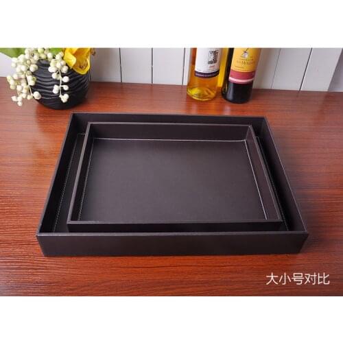 40x30 cm large rectangle wood black leather serving tray trays bandejas for tableware food fruit snacks sugars storage 294A