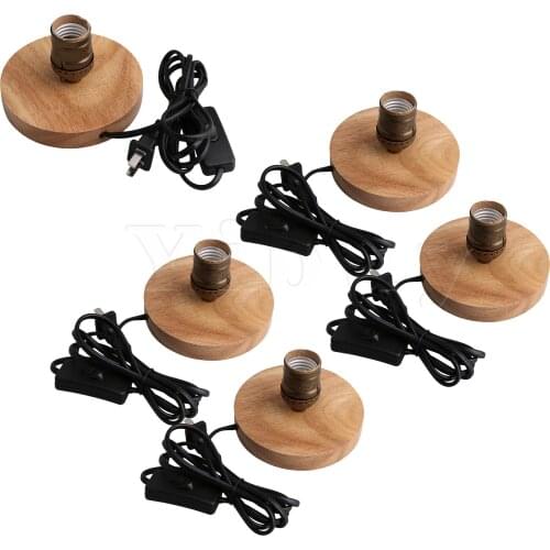 5 x ON/OFF Switch Socket E27 Lighting Bulb Holder Wooden Base Plug