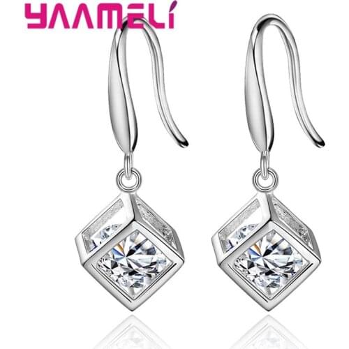 Luxury Square Crystal Earrings For Women Girls Wedding Engagement 925 Sterling Silver Fashion Jewelry Valentines Day Gift