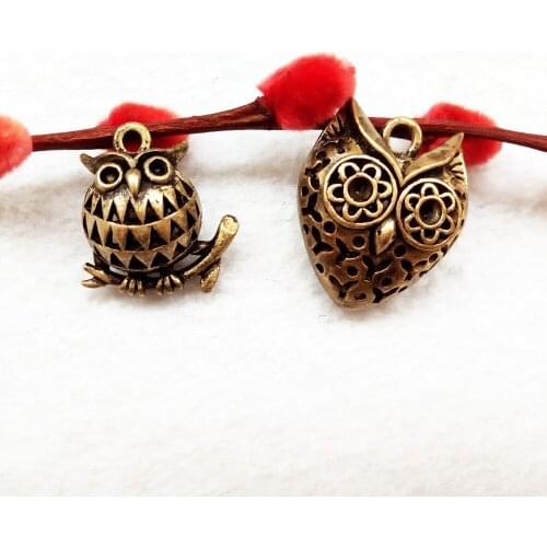 Free Shipping 2Pcs 3d Bronze owl on the tree size 27*23*14MM or 29*26*15MM DIY Retro Jewelry Bracelet Necklace pendant