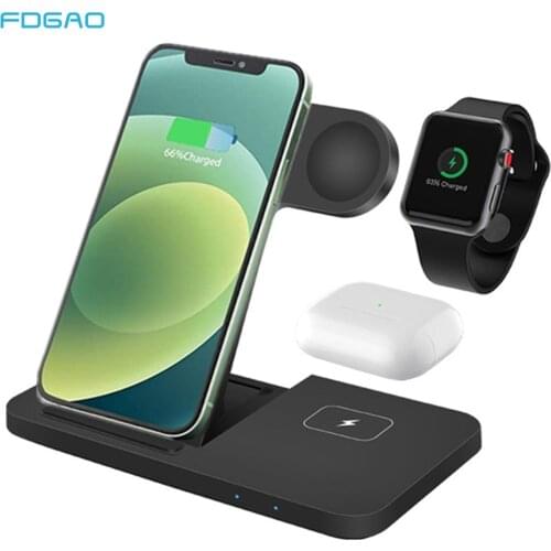 FDGAO 15W 3 in 1 Qi Wireless Charger Stand For iPhone 12 11 XS XR X 8 AirPods Pro Apple Watch SE 6 5 4 3 2 Fast Charging Station