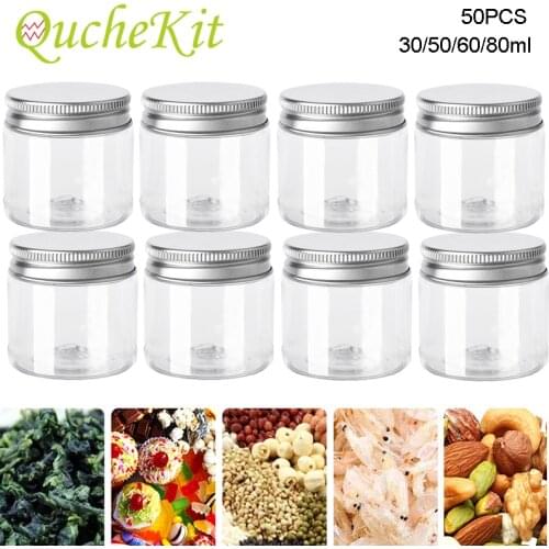 50Pcs 30/50/60/80ml Plastic Candy Jar For Spices Kitchen Food Container Storage Bottle Transparent Jars With Lids Sealed Cans