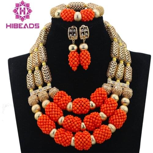 Elegant Wedding Coral Beads African Jewelry Set New Dubai Bridal Statement Necklace Set Women Free Shipping CNR633