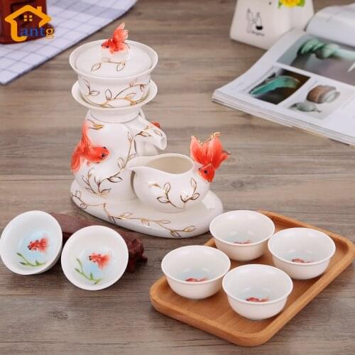 Porcelain Enamel Chinese style Tea Set Coffee Teasets Automatic Kung Fu Ceramic tea set tea cup Hand-painted Colored drawing