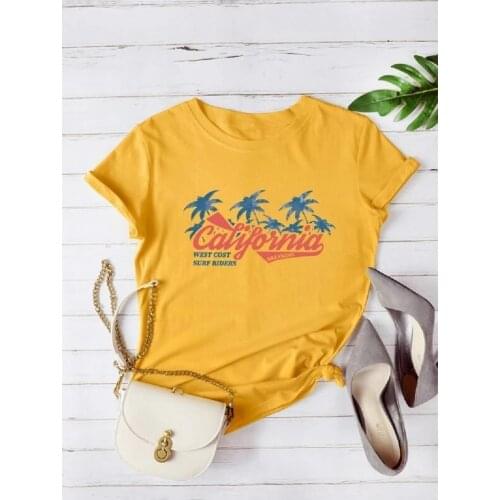 West Cost Surf Riders Coconut California Womens Retro Style T-Shirt Summer Casual Oversized Tee Vacation Beach Shirt
