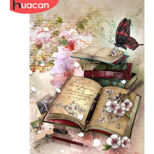 HUACAN Full Drill Diamond Painting Book Kits Wall Art Mosaic Butterfly Embroidery Flowers Cross Stitch Diamond Art