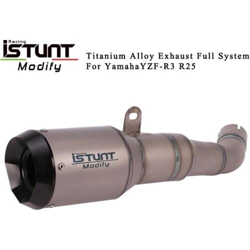 ISTUNT Slip On For Yamaha YZF-R25 R3 Motorcycle Exhaust System Escape Modified Muffler Titanium Alloy Middle Tube Link Pipe