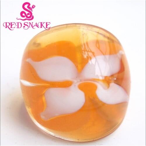 RED SNAKE Fashion Ring Handmade translucent yellow color with flower drawing Murano Glass Rings Free Shipping