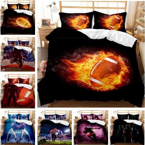 Rugby Duvet Cover Set Ball Players Design Kids Boys Bedroom 2/3pcs Bedding Set with Pillowcases Sports Themed Quilt Cover Home
