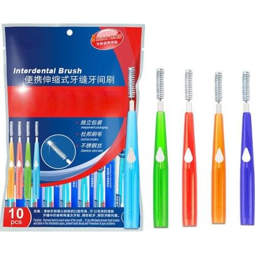 10pcs Adults Interdental Brush Clean Between Teeth Dental Floss Pick Push-pull Toothpick Cleaning Dental Brushes Teeth Care
