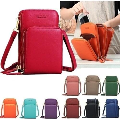 Fashion Crossbody Makeup Bag Cell Phone Mini Purse Womens High Capacity Cosmetic Bag PU Leather Shoulder Card Clutch Bag