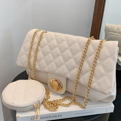 Fashion Womens Pu Leather Casual Handbag High Quality Chain Shoulder Bag Solid Color Simple Ladies Messenger Bag Round Wallet