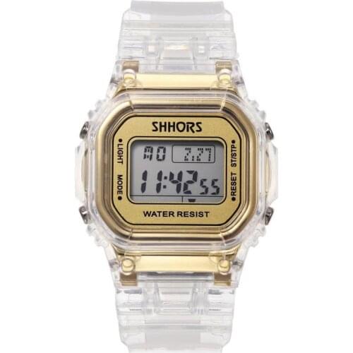 Fashion Men Women Watches Gold Casual Transparent Digital Sport Watch Lovers Gift Clock Waterproof Children Kids Wristwatch