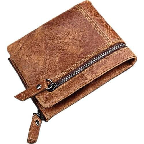 Genuine Leather Men Wallets Clutch Male Vintage Hasp Slim RFID Wallet Short Coin Purse Men Card Holder Clamp for Money bag