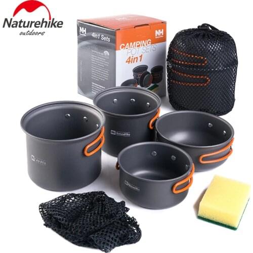 Naturehike Cooking Picnic Set New 2-3 Persons Outdoor Pot Sets Camping Cookware Portable Picnic Pot With Pan 4Pcs In One