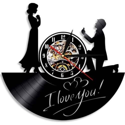 1Piece I Love You Sign Vinyl Record Watch Wall Clock Valentines Gift For Her Modern Design Wall Art Decorative Clock For Room