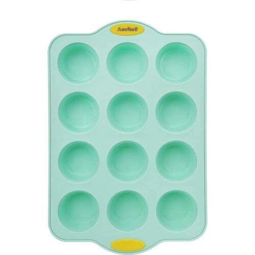 New Fashion Silicone muffin Pans Non-Stick Silicone cupcake molds Reusable Large Baking cake Pan with metal internal support