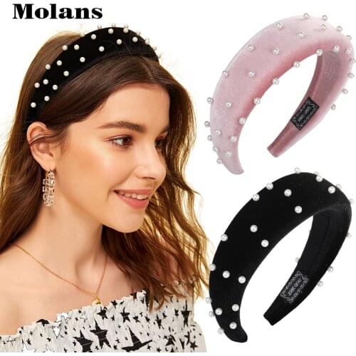 Molans Women Thick Padded Headband Sponge Velvet Pearl Hair Band Hairband Hair Hoop for Women Fashion Hair Accessories
