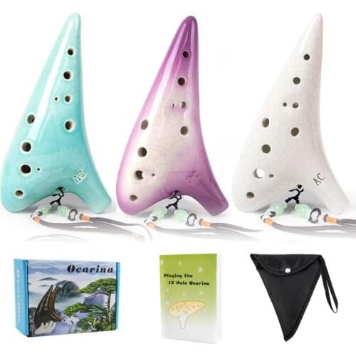 Ice Crack Ocarina 12 Tones Alto C with Carry Bag Song Book Neck Cord for Beginner Music Lovers Gifts