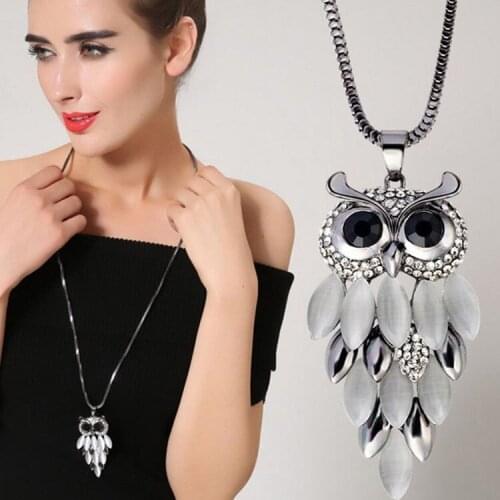 Wholesale Dropshipping Women Owl Pendant & Necklace Sweater Chain Long Necklace Jewelry