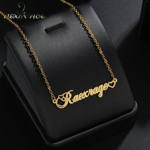 Nextvance Hrart Frosted Custom Necklace Stainless Steel Personalized Nameplate Lover Pendant for Women Anniversary Jewelry Gift